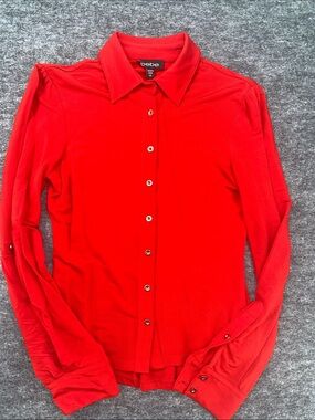 Bebe Red Button Front Peplum Blouse XS Stretch Collared Top